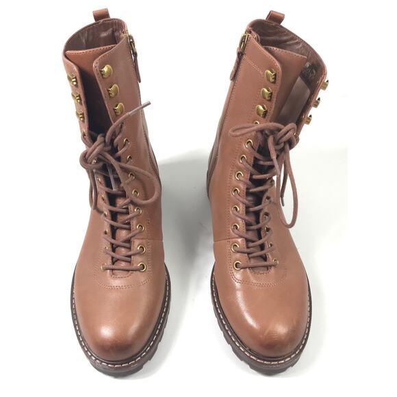 J. Crew Gwen Boots Leather Lace Up Side Zip Brown Women display picture 1